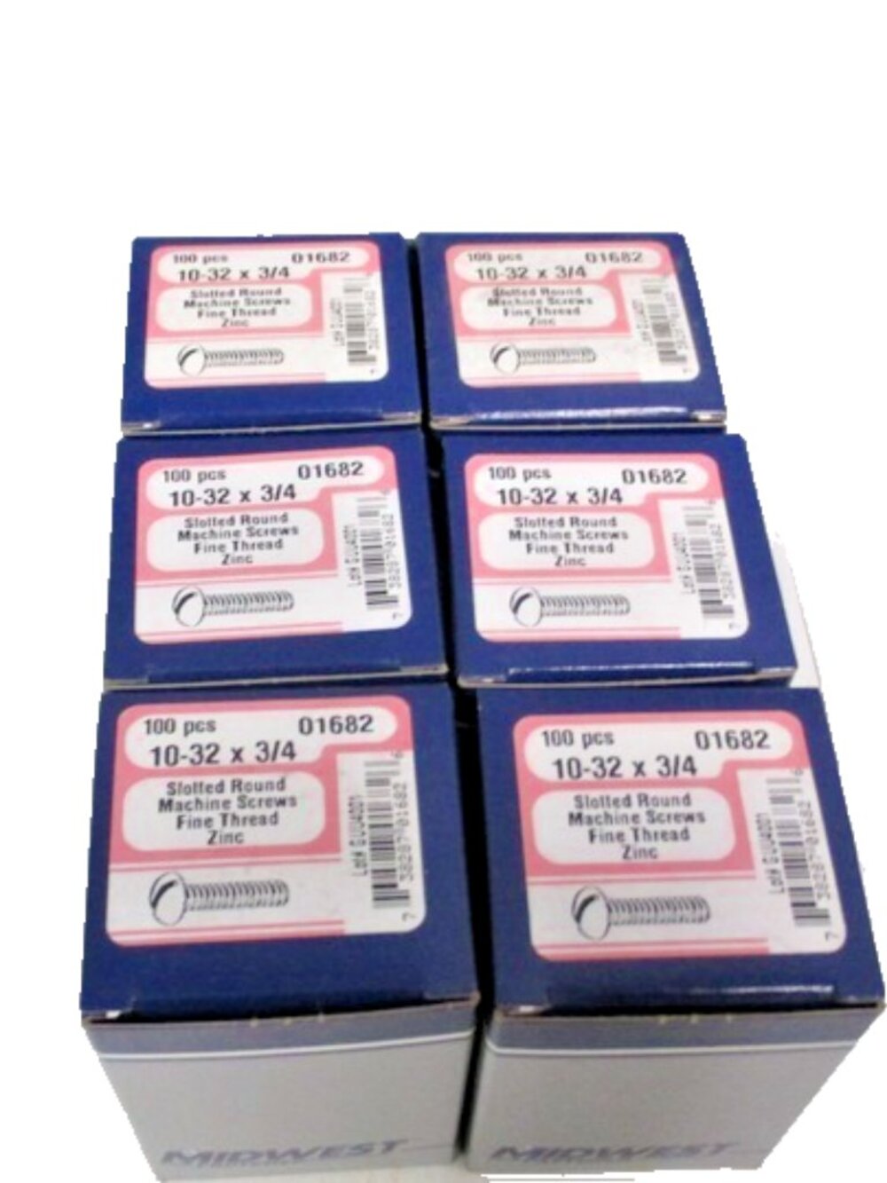 100 Pc MIdwest 10-32 x 3/4" Slotted Round Machine Screws Fine Thread Zinc 01682
